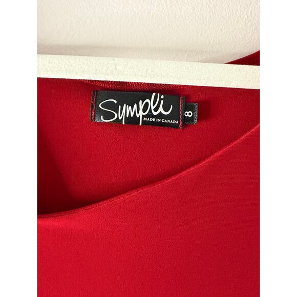 Sympli Tunic Womens Holiday Red Cold Shoulder Cutout Asymmetrical Slinky Size 8 - Picture 3 of 5